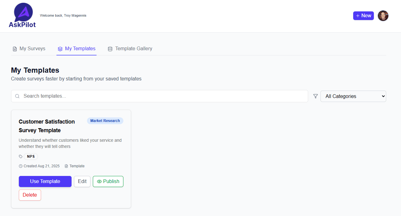 Screenshot of templates library with community-shared surveys